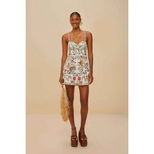 FARM Rio Off-White Delicate Forest Euroflax™ Premium Linen Romper Size XXSDELICA